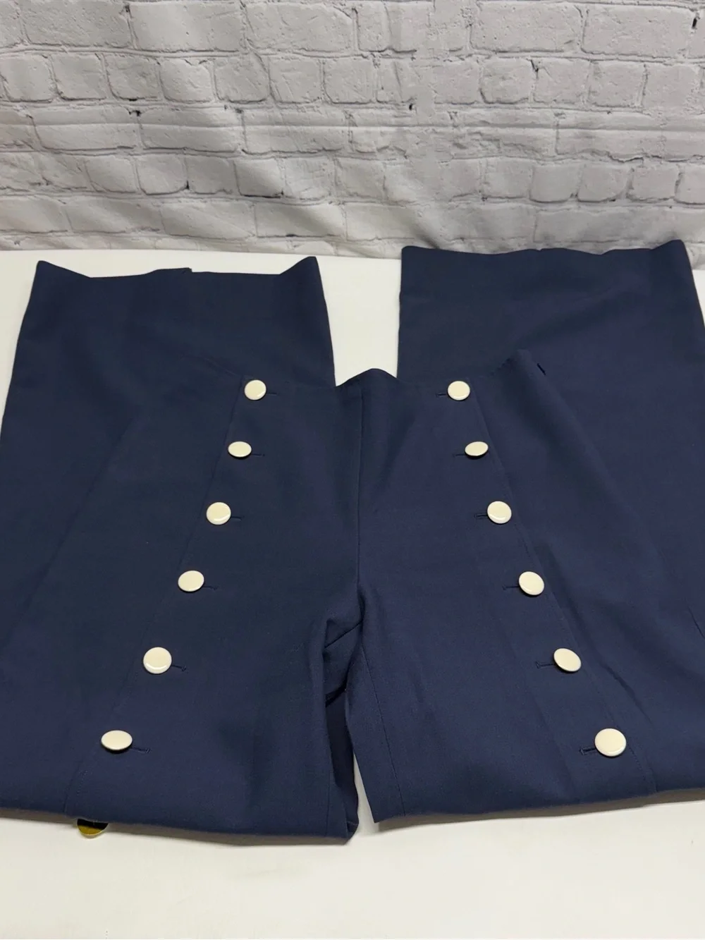Tory Burch Navy Wide-Leg Sailor Pants with Cream Buttons size 8